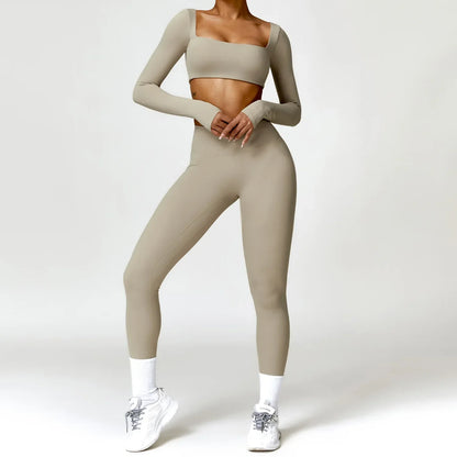 Summer 2PCS Yoga Suit Sports Set Women Quick-Dry Gym Set Women Tracksuit Running Workout Long Sleeve Sports Shirt Yoga Clothing