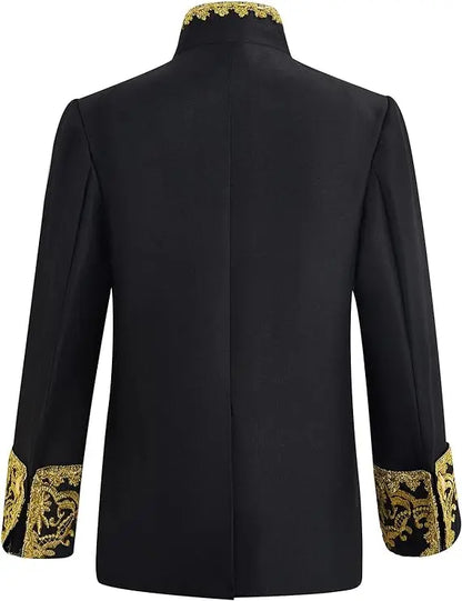 Boys Golden Flower Jacket Pants Tie 3PS Drama Dress Kids Prince Charming Cosplay Costume Children Performance Photograph Suit