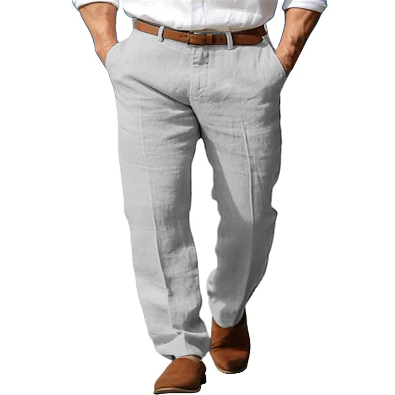 Men's Formal Linen Summer Pants Straight Tube Solid Color Comfortable Breathable Formal Business Fashion Basic Style