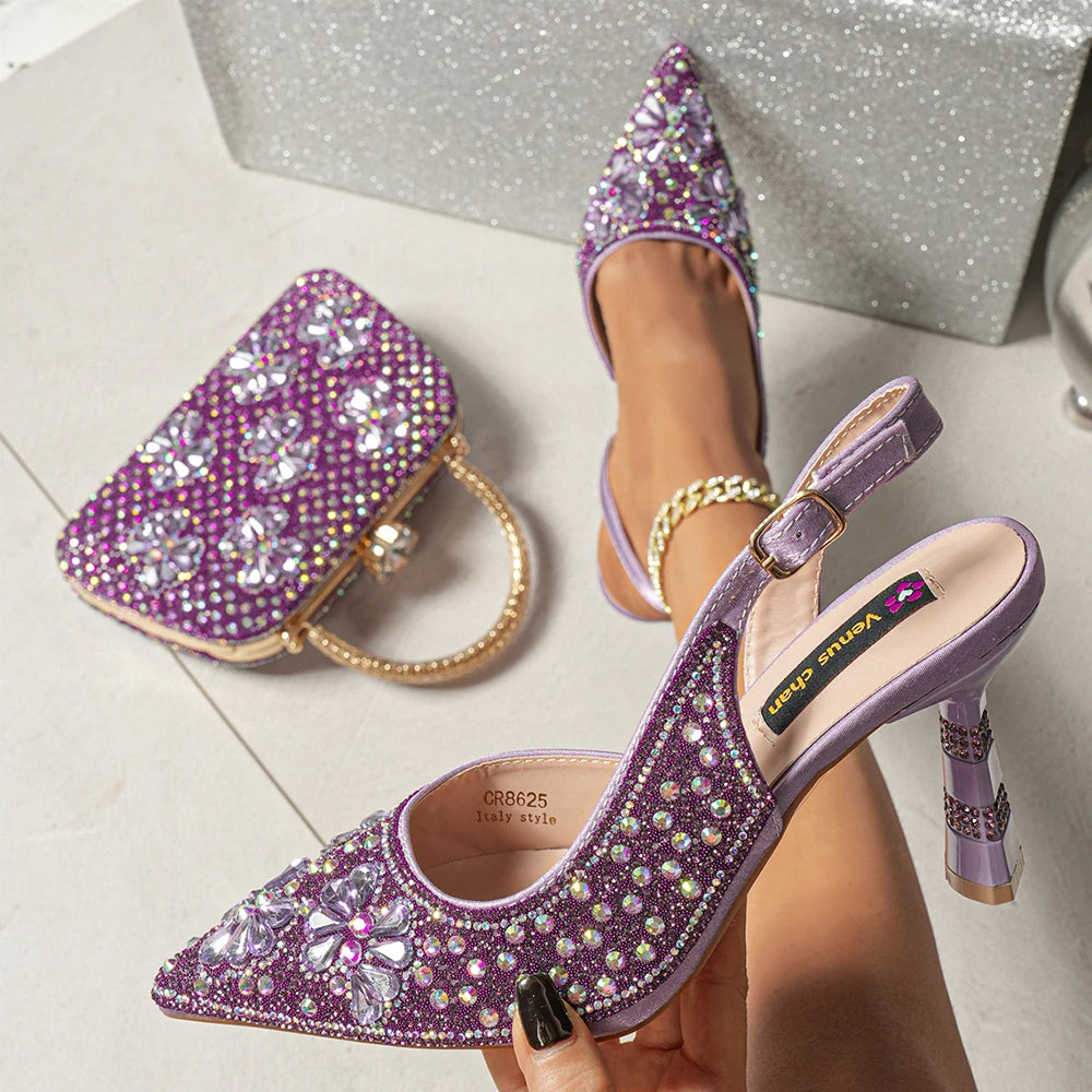 Festive Elegance: Spot Goods Dazzling Heels and Chic Long Bag Clutch Perfect Combination Of Shoes And Bag for Special Occasions