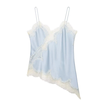 Sexy Women Asymmetrical Lace Slip Tops Summer Female Backless Sleeveless Off Shoulder Underwear Tanks Elegant Beach Camisole