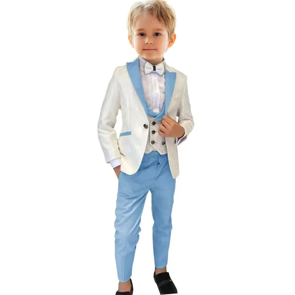 Formal Boy's 3-Piece Suit Set (Jacket+Vest+Pants) Paisley Slim Fit Classy Kids Tuxedo Toddler Dresswear Wedding Ring Bearer