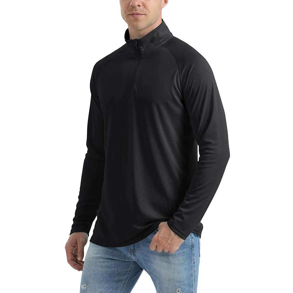 UPF 50+ Quick Dry T-Shirts Mens Long Sleeve UV Protection Shirt 1/4 Zip Running Tee Hiking Fishing Lightweight T Tops