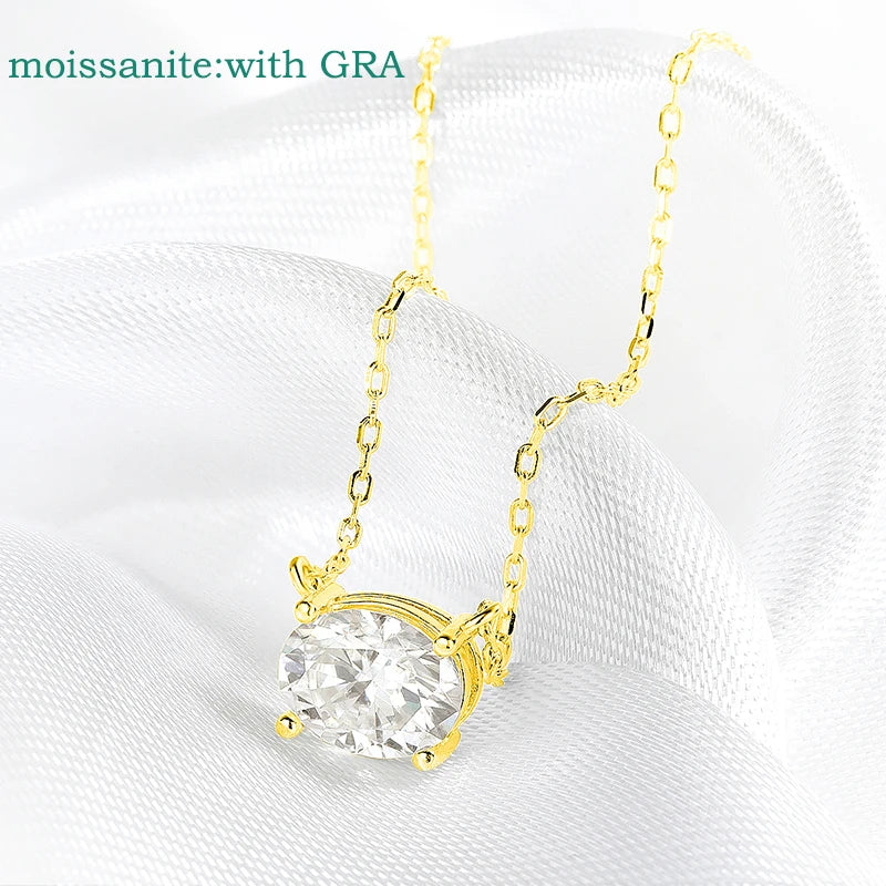 14K Plated 1-3CT Moissanite Necklaces Pendant Women Girls Birthday Gift Chain Lab Diamond Jewelry 925 Sterling Silver GRA