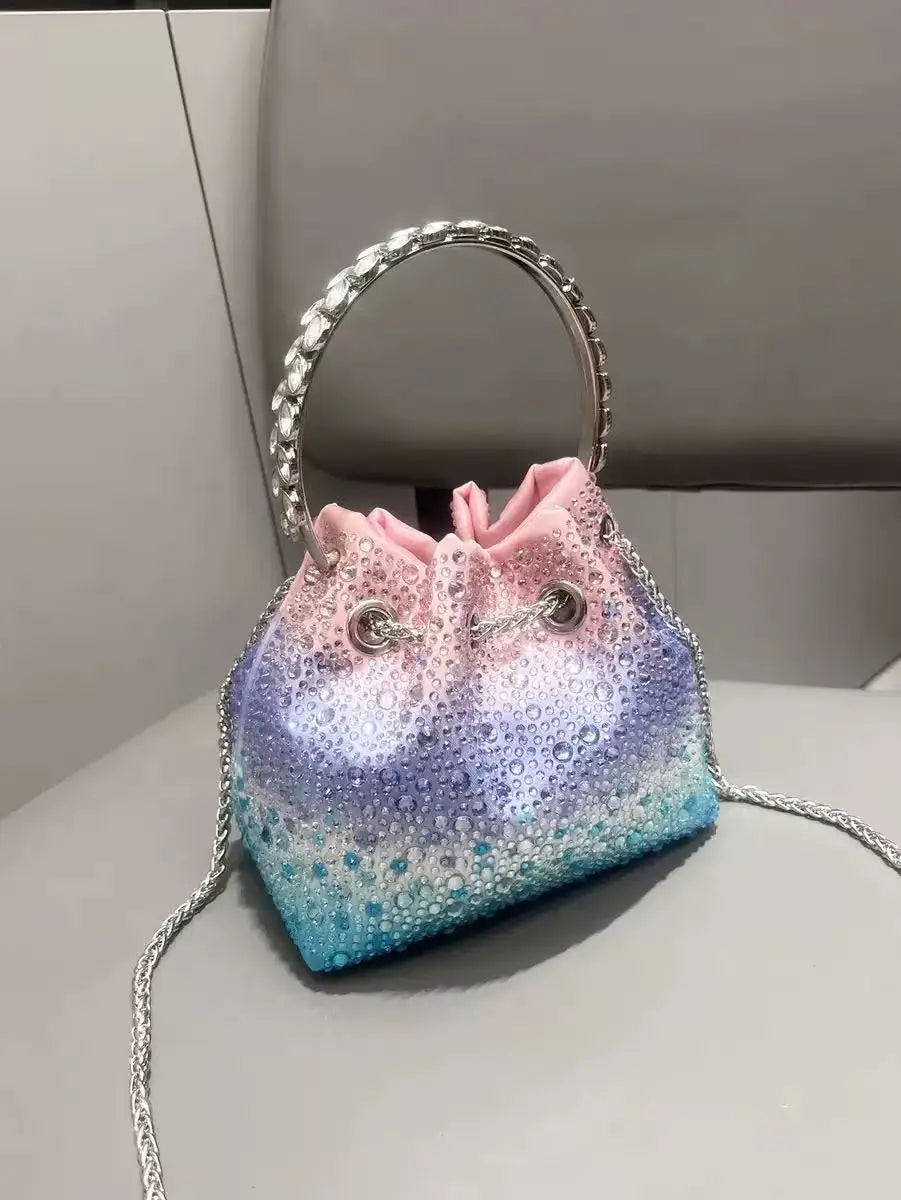 Luxury Designer Women Handbag Glitter Diamond Banquet Bag Satin Bucket Bag Wedding Party Clutch Purse Exquisite Evening Bag