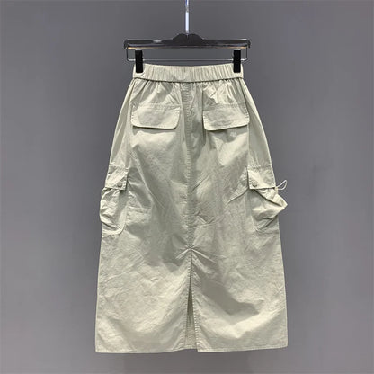 Vintage Skirts for Women American Fashion High Waist Back Slit Cargo Skirt Streetwear All-match Pockets Trendy Harajuku Chic New