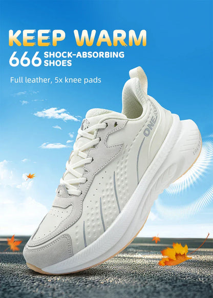 Winter Running Shoes for Men Leather Warm Sport Shoes Wear-resistant Female Jogging Training Shoes Black Walking Sneakers
