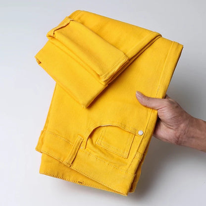 Spring New Men's Casual Jeans Fashion Korean Elastic Cotton Denim Pants Youth Trend Solid Color Fit Straight Trousers