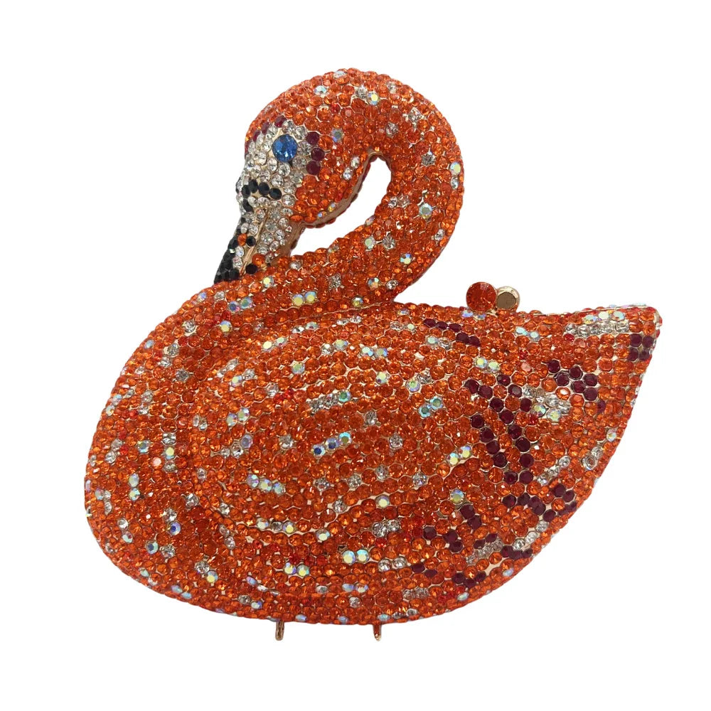 Swan Shaped Crystals Evening Bags New Women Sparkling Rhinestone Metal Clutch Luxury Bridal Purses Wedding Party Handbags