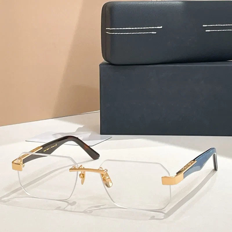 Designer Handmade Square Rimless Sunglasses THE TAIGE Gradient Alloy Acetate High Quality UV400 Women Germany Trendy with Case