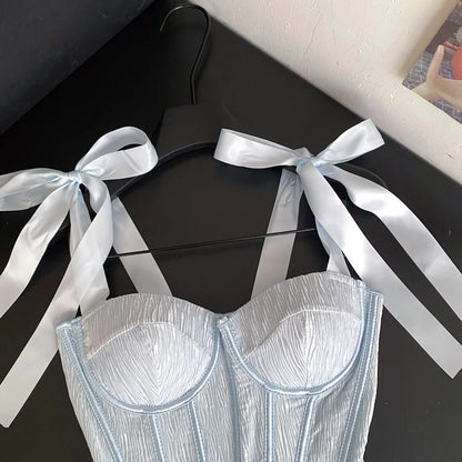 Luxury Party Corset Top Ladies French Style Lace Up Texture Senior Sexy Camisole Summer Retro Sensual Bodycon Tank Top