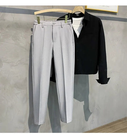 Summer Men's Casual Pants Suit Pant Slim Fit Work Elastic Waist Thin Jogging Business Trousers Male Black Grey Plus Size 40