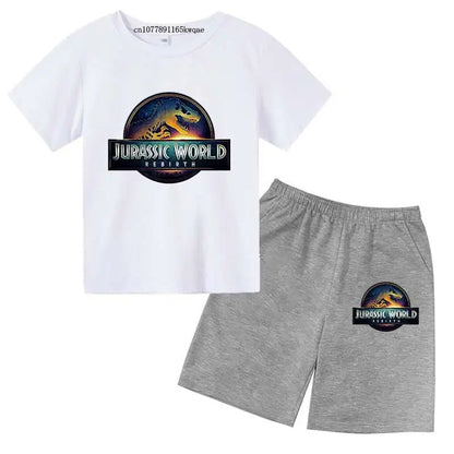 Jurassic World 4 Kids Summer Casual Breathable O-neck Tees+Pants 2pcs Sportsuits 2-13 Years Boys Girls Children Top Outfits Sets