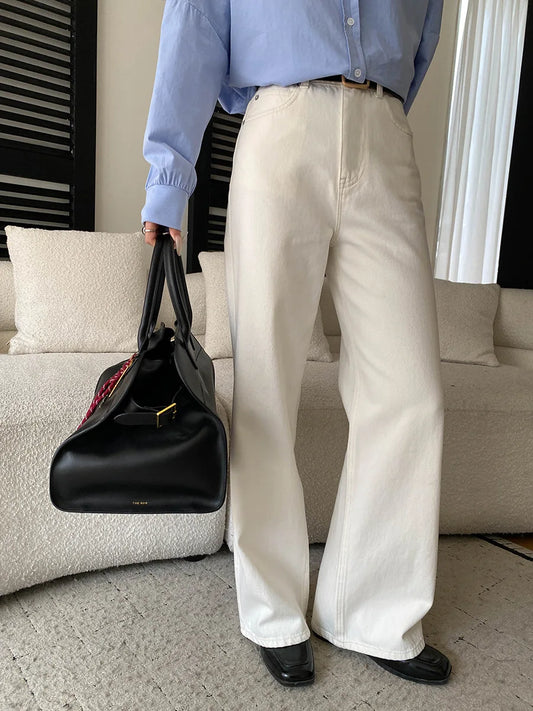 Spring women's fashionable and simple commuting temperament, high waist wide leg straight leg slimming jeans