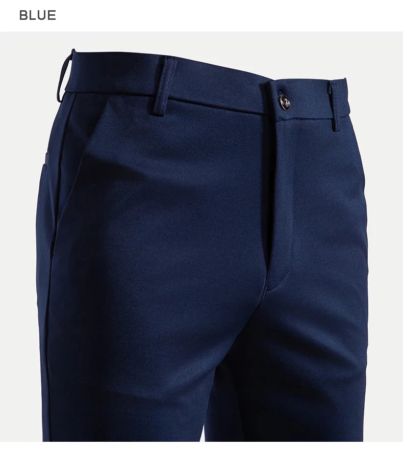 Men's Stretch Trousers Casual Smart Suit Pants Formal Straight Sport Clothing Japanese New Black Navy Elastic Office Work Pants