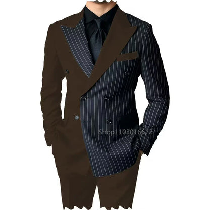 New Style Slim Fit Men Suits 2 Piece Groom Tuxedos Peak Lapel Double Breasted Blazer Pants Sets Prom Business Costume Homme
