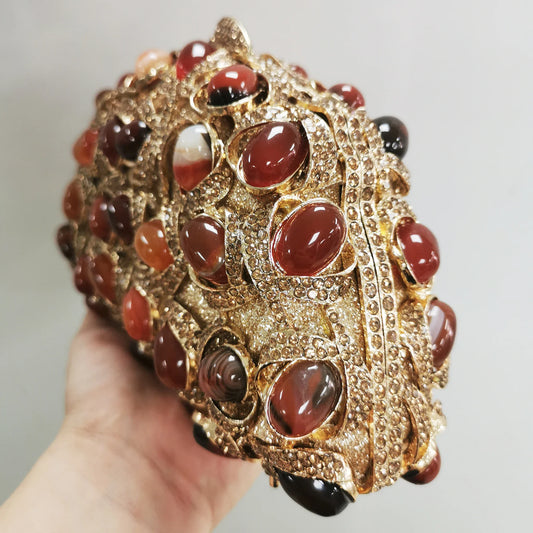 Golden Crystal Women Evening Bags Big Stones Clutch Bag Wedding Bridal Metal Minaudiere Handbags and Purses Ladies Party Clutch