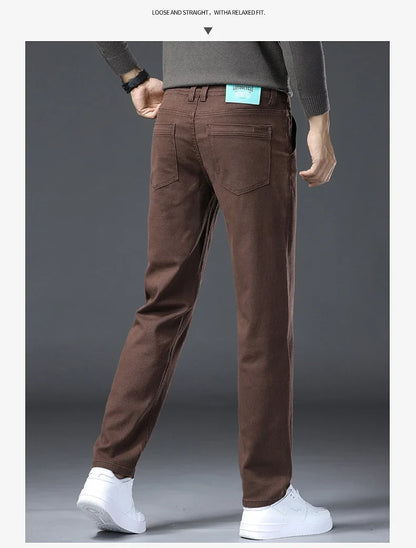 Classic Style 3 Colors Autumn Men's Slim Brown Jeans High Quality Business Casual High Stretch Denim Pants Male Brand Trousers