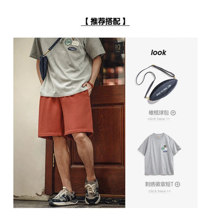 Retro Profile Waffle Fabric Shorts Loose Straight Thin Breathable Elastic Waist Basketball Shorts for Men's Summer