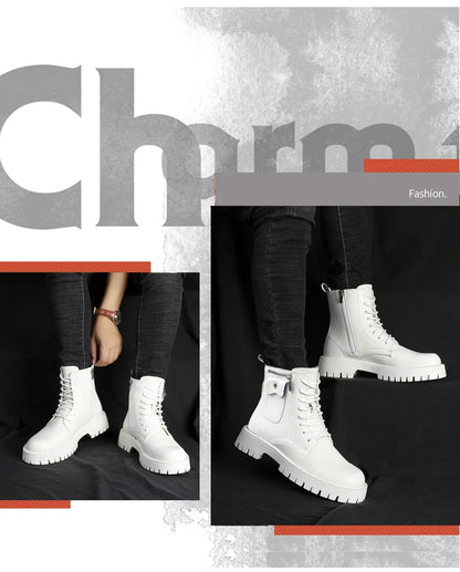 Fashion White Boots For Men New British Style Platform Motorcycle Boots Good Quality Casual Men’s High Top Leather Shoes Punk