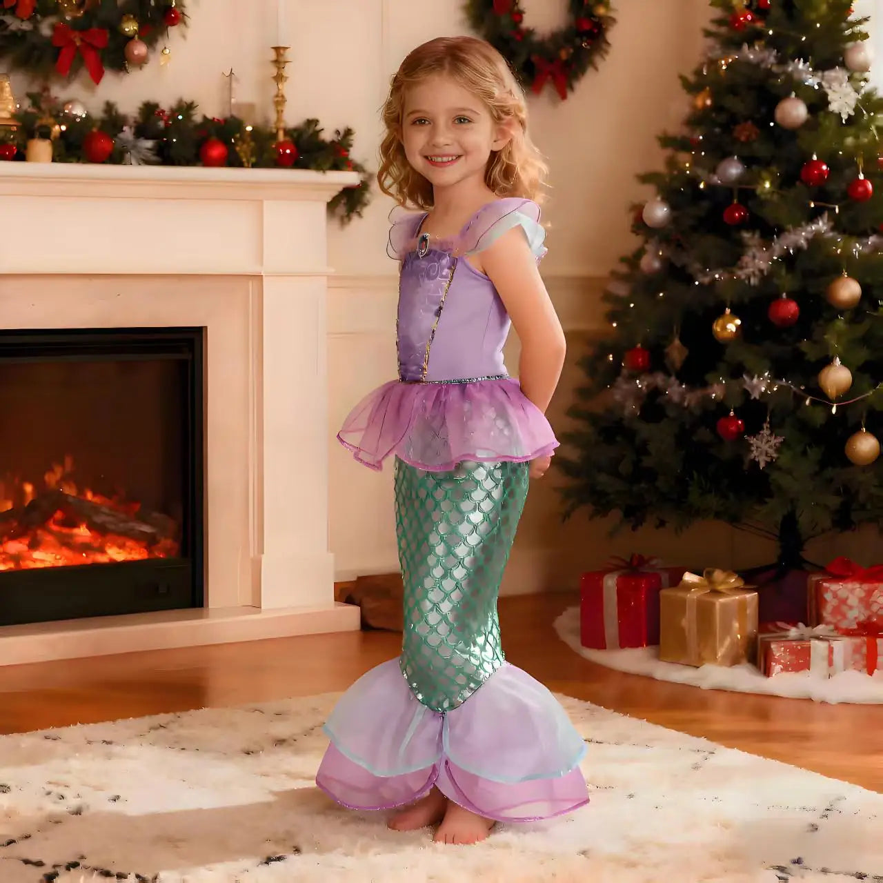 Kid Purple Mermaid Dress Princess Costume Perform Clothes Baby Girl Birthday Party Christmas Cosplay Dress Suit for Girls