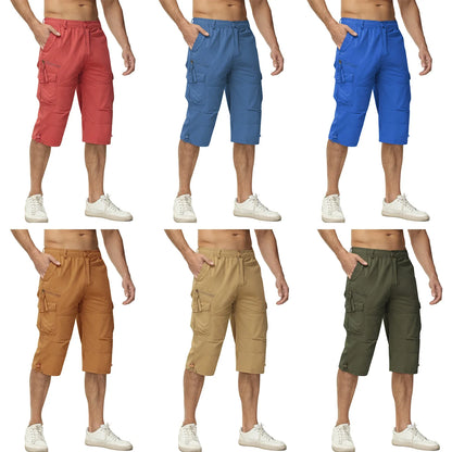 Below Knee Length 3/4 Long Shorts Men's Outdoor Capri Pants Multi Pocket Summer Twill Work Cargo Pants Man