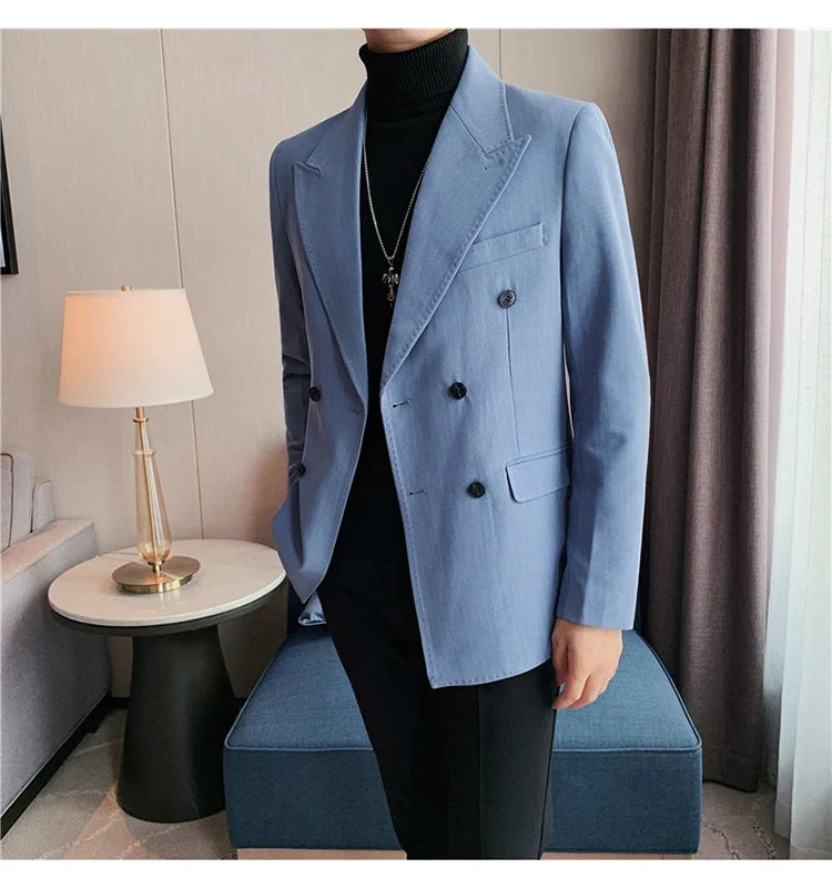 Classic Luxury Striped Men Suit Jacket Fashion Double Breasted Business Office Wedding Tuxedos Male High Quality Slim Fit Blazer