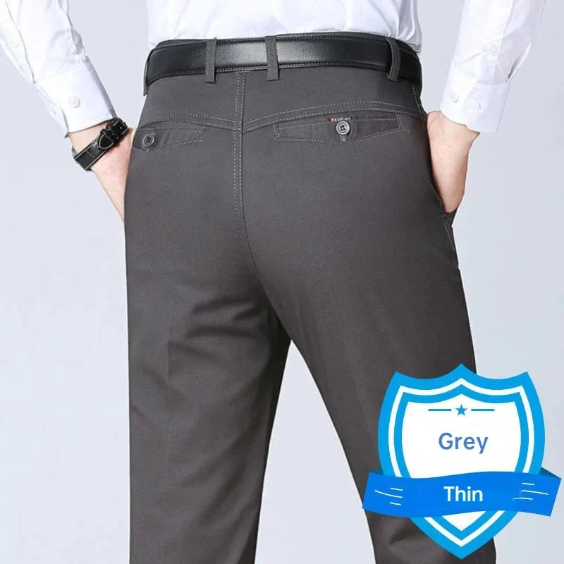 New Arrival 100% Cotton Summer Autumn Men's Casual Pants Fashion Solid Black Beige Gentle Thicken Trousers Brand Smart Suit Pant
