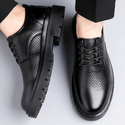 Men's Soft Leather Sandals Business British Style Perforated Breathable Non-Slip Suit Wedding Dress Shoes Summer