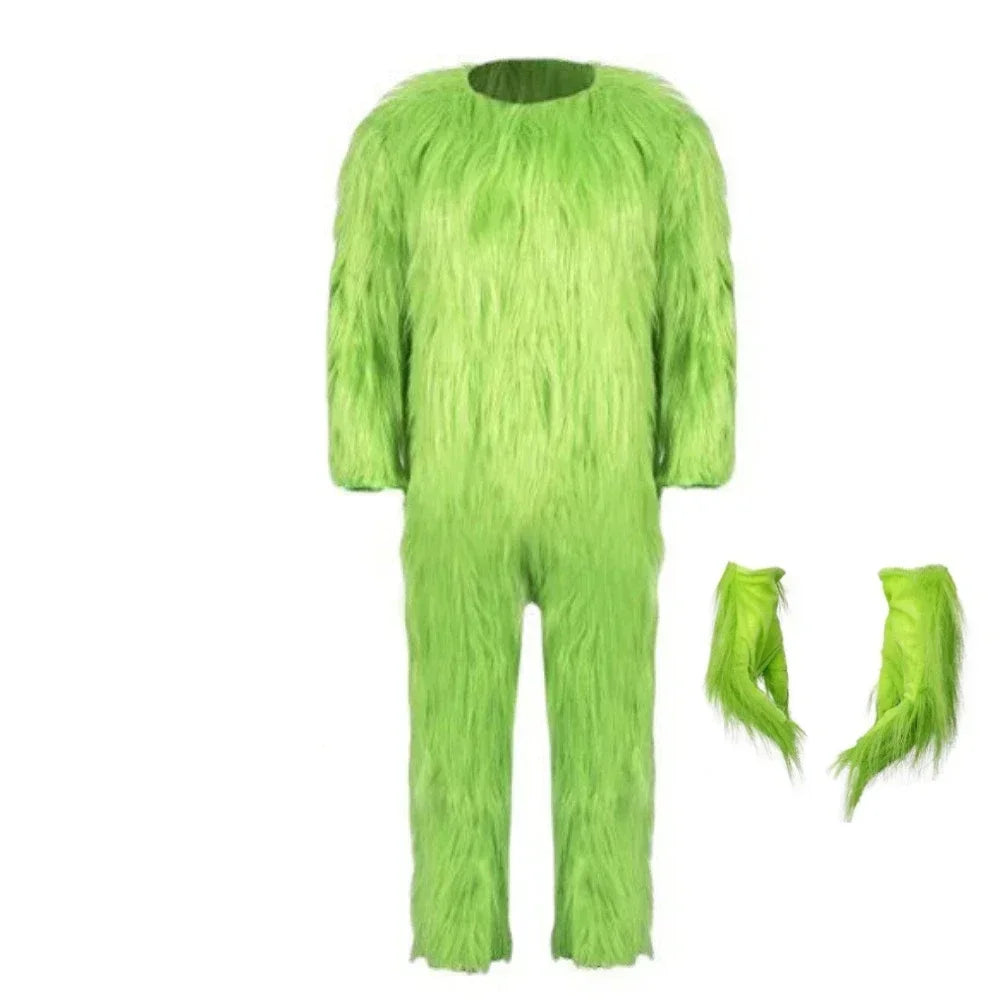 Christmas Green Fur Monster Santa Claus Monster Cosplay Costume Disguise Unisex Xmas Party Halloween Carnival Party Roleplay