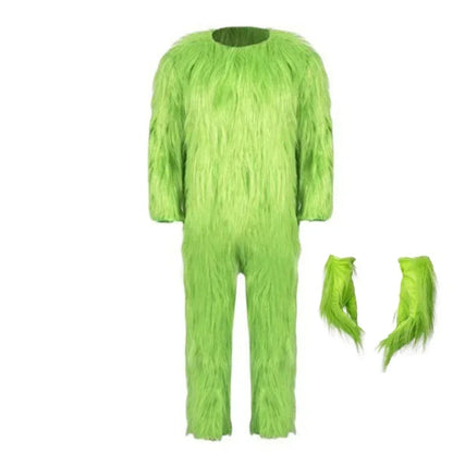 Christmas Green Fur Monster Santa Claus Monster Cosplay Costume Disguise Unisex Xmas Party Halloween Carnival Party Roleplay