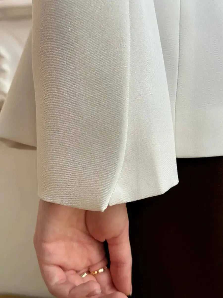 Women 2026 Spring Autumn Mandarin Collar Blazer Ruched Front Multi Row Buttons Long Sleeve Fit Formal Office Outerwear Coat