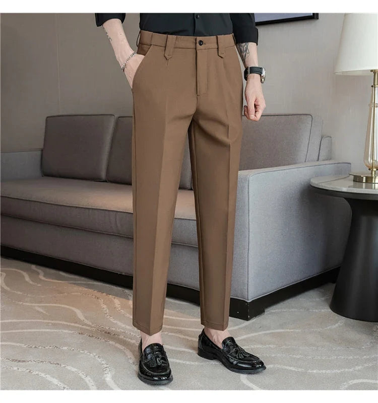 Elastic Waist Solid Color Suit Pants Men Formal Slim Fit Business Casual Trouser High Quality Social Wedding Fashion Dress Pant
