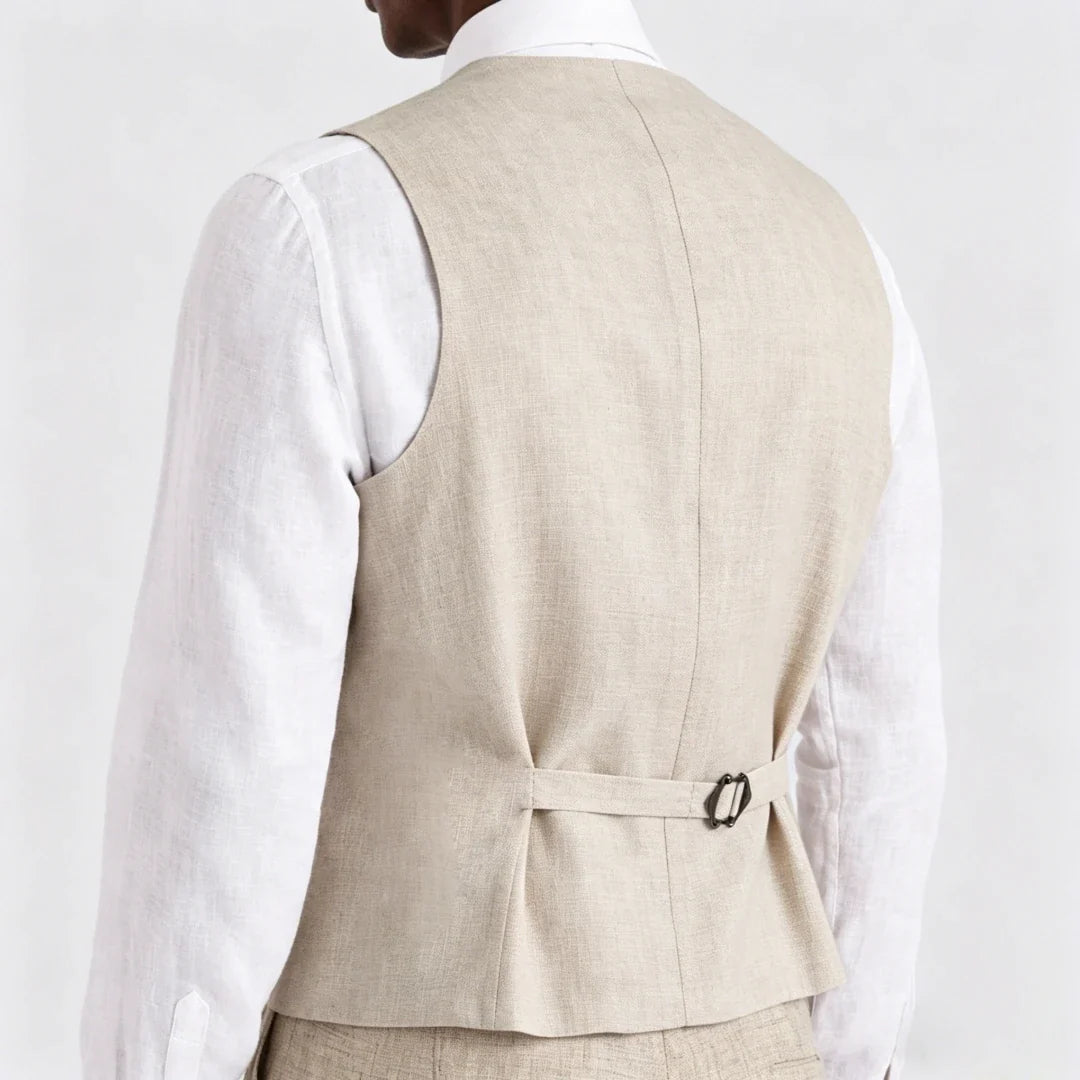 Men Vest Ivory Linen Single Button V Neck Breathable Cool Waistcoat For Business Work Banquet Office Casual Daily Men Suit Vest