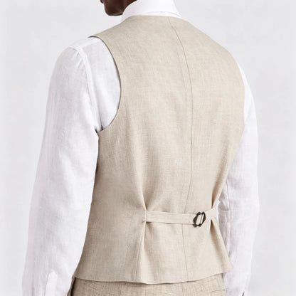 Men Vest Ivory Linen Single Button V Neck Breathable Cool Waistcoat For Business Work Banquet Office Casual Daily Men Suit Vest