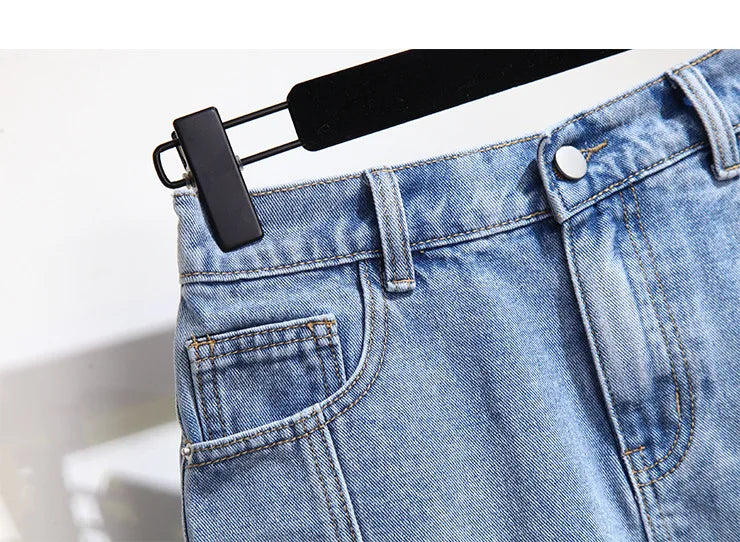 Summer High-waisted Denim Shorts Women Fur-trimmed Zipper Pocket 7XL Jeans Casual Fashion Loose Patchwork Short Pants