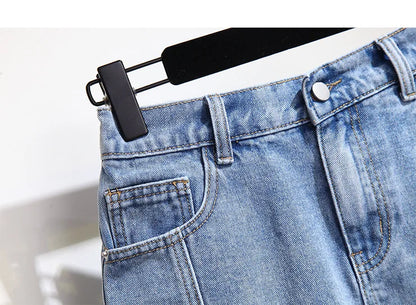 Summer High-waisted Denim Shorts Women Fur-trimmed Zipper Pocket 7XL Jeans Casual Fashion Loose Patchwork Short Pants