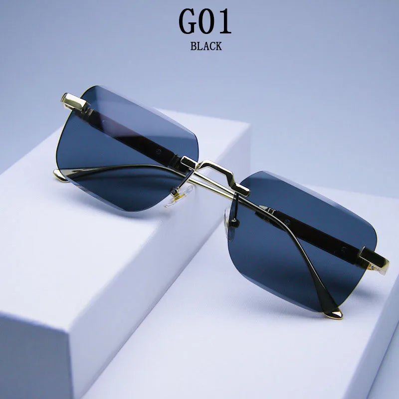 Fashion Rimless Sunglasses For Men Designer Square Sunglasses Women 2024 Trendy Retro Gafas De Sol Hombre Lunette Soleil Femme