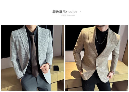 Autumn Winter Thick Wool Plaid Suit Jacket 2025 New Men's Slim Fit Casual Fashion Formal Business Socia Party Jacket Coats