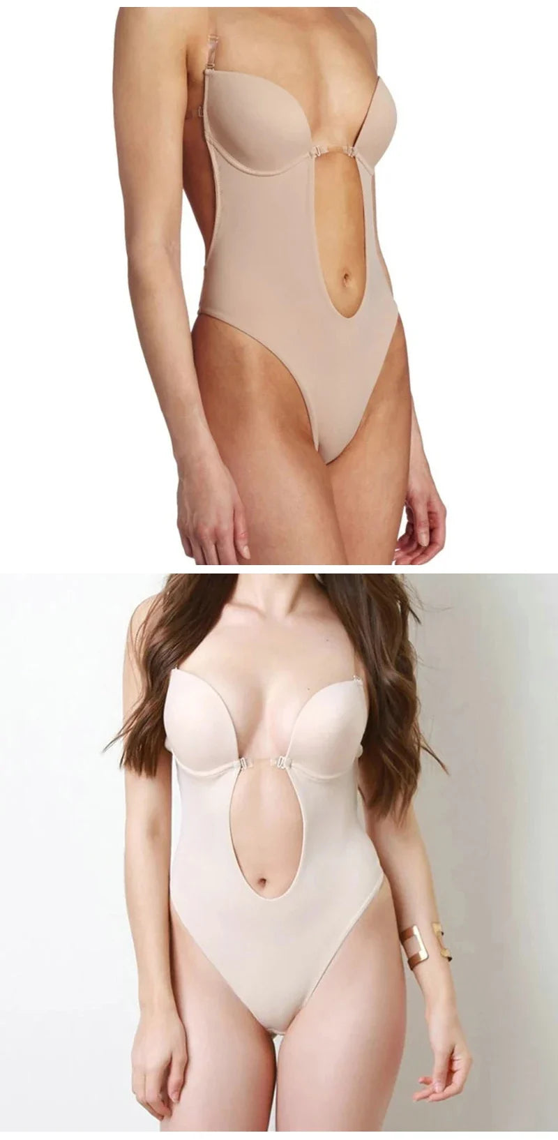 One-Piece Deep V-Neck Push Up Body Shapewear Bodysuit Women's Thong Bottom Underwear Slimming U-Shaped Low Back Backless Corset