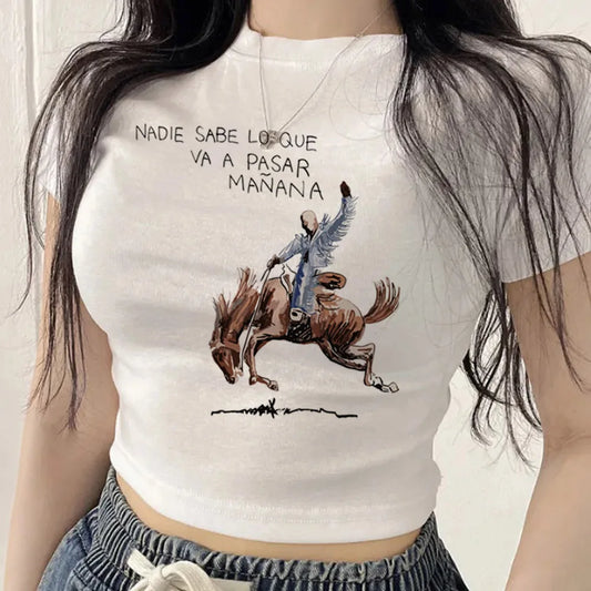 Bad Bunny crop top female streetwear vintage scene  grunge japanese t shirt funny alternative  cutecore