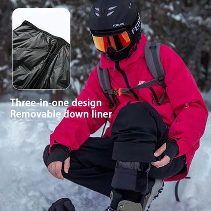 Winter Three-Tn-One Down Hiking Pants Men Windproof Waterproof Antifouling 90 White Duck Down Removable Liner Outdoor Sport Pant