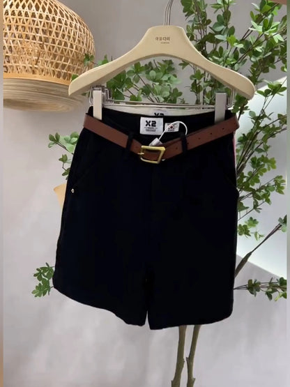 High Waist Wide Leg Jeans Green Matcha Women's Summer Loose Slimming Shorts Versatile Cotton Stretch Denim Casual High Waist