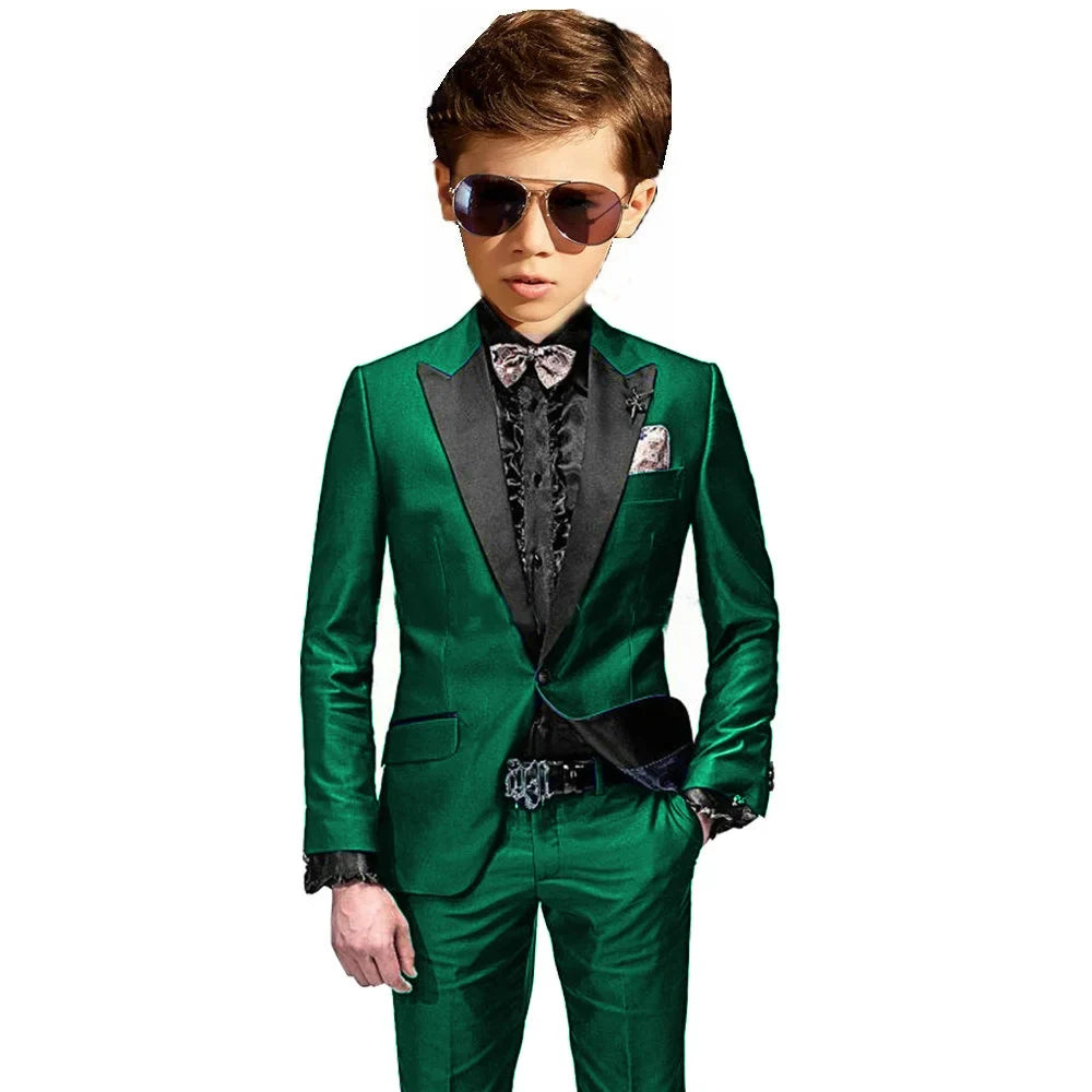 Burgundy Boys Slim Fit Tuxedo 2 Pieces Jacket Pants Formal Party Outfit One Button Peak Lapel Kids Suit Set Wedding Guest Wear
