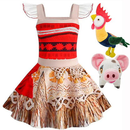Halloween Moana Halter Dress for Girl Cosplay Moana Princess Costume Hawaii Toddler Vaiana Cute Sundress Two Piece Costume Set