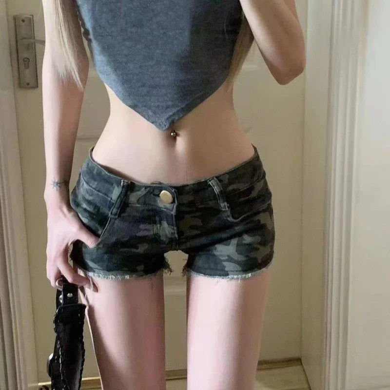 Y2k Streetwear Harajuku E-girl Summer Women 2000s Grunge Kpop Japanese Gyaru Low Rise Jean Shorts Slim Denim Hot Pants Trashy