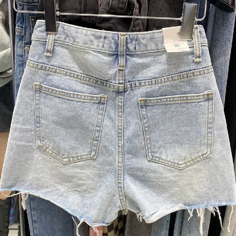 New Rough-edged Denim Shorts Women's Loose A-shaped Ripped Hot Pants High Waisted Shorts Womens Shorts Shorts Shorts for Women