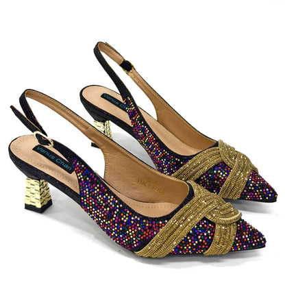 Black Hollow Design With Pointed Shoes And Fashion Three-Dimensional Bag Cozy Rhinestones Are Suitable For Parties