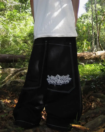 Vintage Men Jeans Gothic High Waist Wide Trouser Harajuku Vapor95 Denim Pants Embroidered Baggy Jeans Streetwear Y2K Jeans
