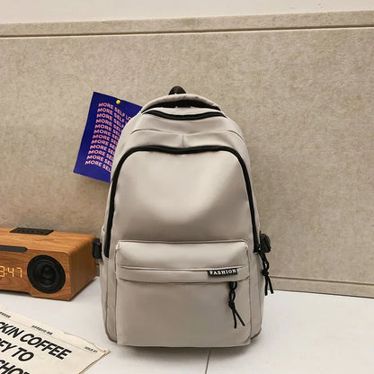 Large Capacity Solid Color Backpack for High School Students, Simple Black Travel Backpack for Middle School Students